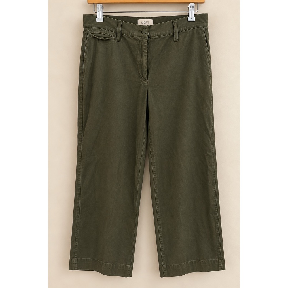 ANN TAYLOR LOFT Women's Size 12 Pants Chinos Khakis Wide Leg Crop Green Utility